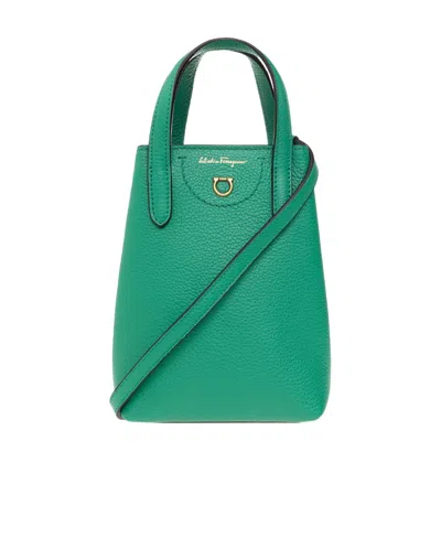 Ferragamo Logo Gancini Mini Shoulder Bag In Green