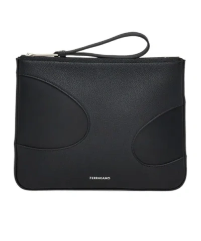 Ferragamo Logo Hand-held Bag In Black