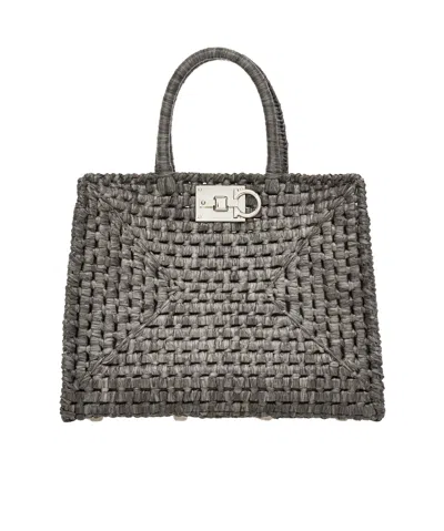 Ferragamo Logo Handbag In Black