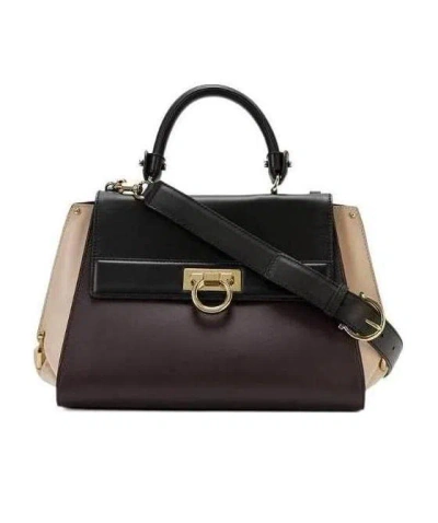 Ferragamo Logo Handbag In Black