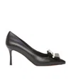 Ferragamo Double Bow Pointed Shallow High Heels In Black