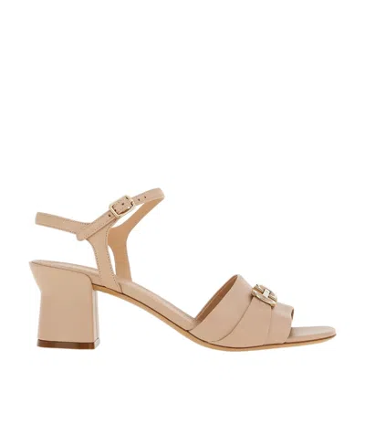 Ferragamo Logo High-heeled Sandals In Nude