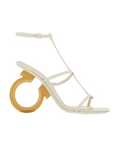 Ferragamo Logo High-heeled Sandals In Nude