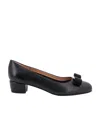 Ferragamo Signature Bow Pumps With Low Block Heel In Black