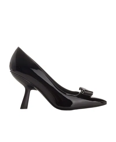Ferragamo Woman Kitten Heel Pump With Asymmetric Bow In Black