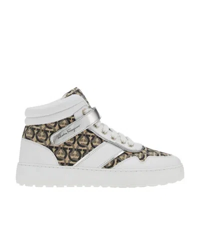 Ferragamo Logo High-top Sneakers In White