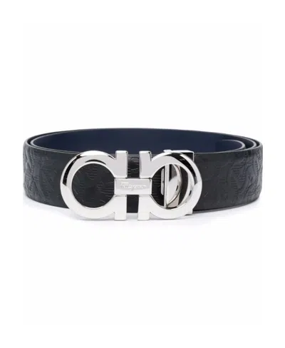 Ferragamo Logo Horseshoe Buckle Belt In Black