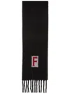 Ferragamo Logo Intarsia-knit Fringed Scarf In 黑色