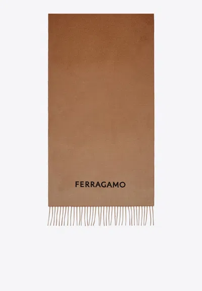Ferragamo Logo Jacquard Cashmere Scarf In Brown
