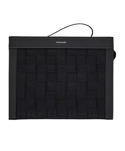 Ferragamo Logo Jacquard Clutch In Black