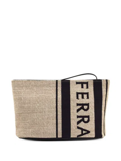 Ferragamo Logo-jacquard Clutch Bag In Neutral