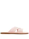 Ferragamo Logo-jacquard Crossover-strap Slides In Pink