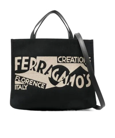 FERRAGAMO LOGO-JACQUARD RAFFIA TOTE BAG