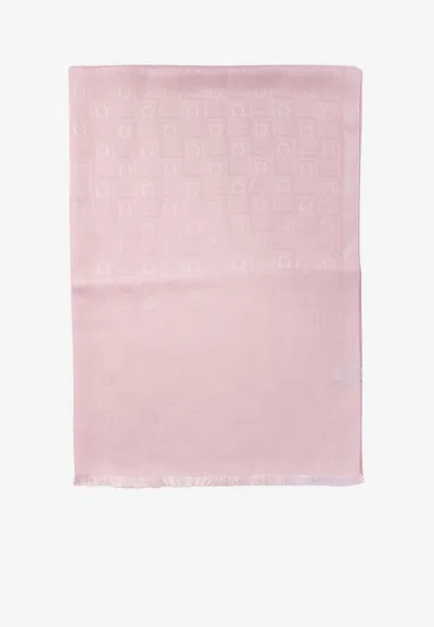 FERRAGAMO LOGO-JACQUARD SILK AND WOOL SCARF