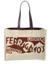 Ferragamo Sand Canvas Shopping Bag In Beige