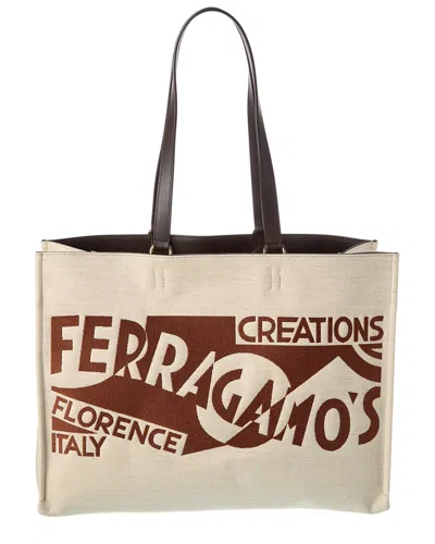 FERRAGAMO FERRAGAMO LOGO LARGE LEATHER-TRIM TOTE