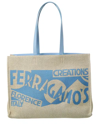 Ferragamo Large Venna Logo-embroidered Tote Bag In Beige