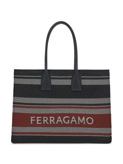 Ferragamo Salvatore  Logo Jacquard Signature Tote Bag In Multicolor