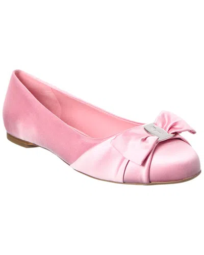 Ferragamo Logo Leather Ballerina Flat In Pink