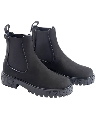 Ferragamo Logo Leather Bootie In Black