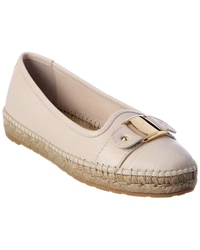 Ferragamo Logo Leather Espadrille In White