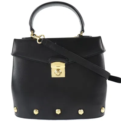 Pre-owned Ferragamo Logo Leather Handbag () In Black