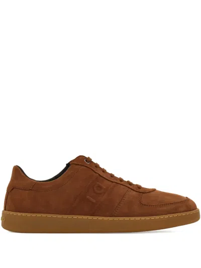 Ferragamo Logo Leather Low-top Sneakers In Brown