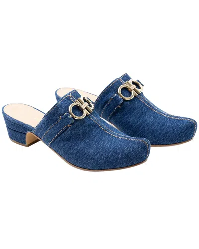 Ferragamo Logo Leather Mule In Blue