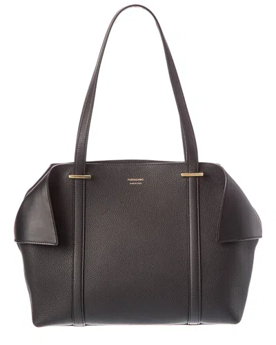 Ferragamo Logo Leather Tote In Brown