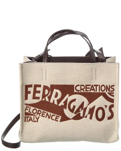 Ferragamo Logo Leather-trim Tote In Beige