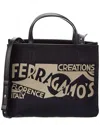 Ferragamo Logo Printed Small Tote Bag In Black