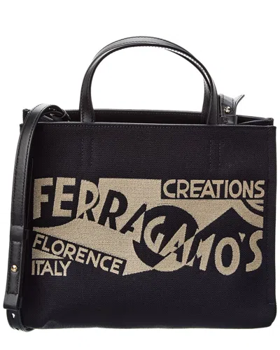 Ferragamo Logo Leather-trim Tote In Black