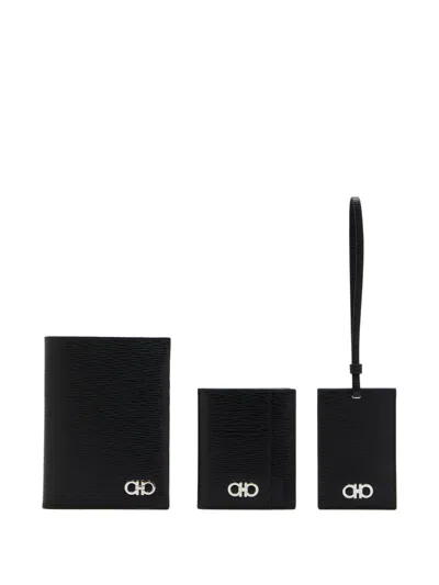 Ferragamo Logo Leather Wallet (set Of Three) In Black