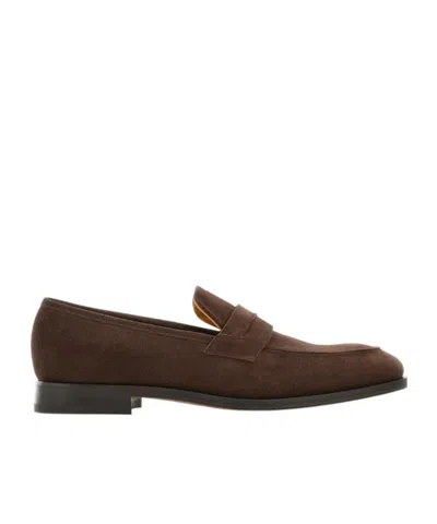 Ferragamo Suede Penny Loafers In Cocoa Brown