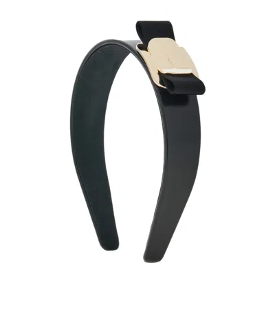 Ferragamo Black Headband With Bow And Logo Plaque