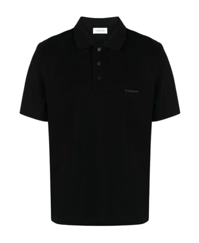 Ferragamo Logo Logo Short-sleeved Polo Shirt In Black