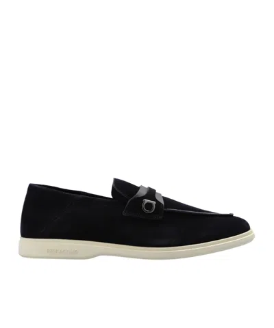 Ferragamo Deconstructed Gancini-detailed Suede Loafers In Black