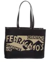 Ferragamo Logo Medium Canvas & Leather Tote In Black