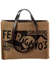 Ferragamo Medium Tt Sign Woven Raffia Tote Bag In Black