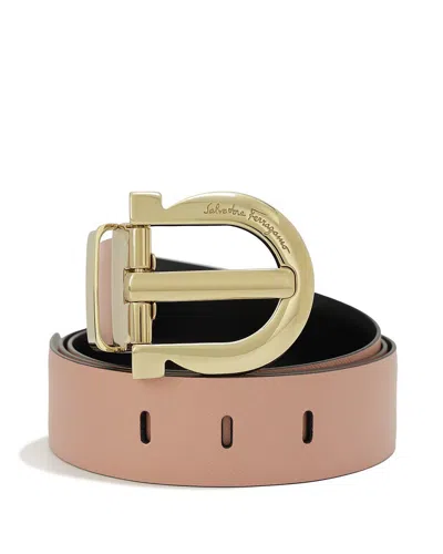Ferragamo Logo Metal Buckle Belt In Nude