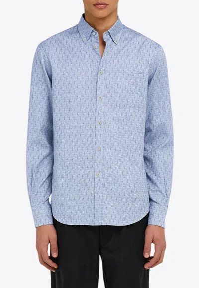 Ferragamo Logo Monogram Button-up Shirt In Blue