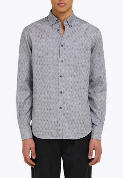 Ferragamo Logo Monogram Button-up Shirt In Gray