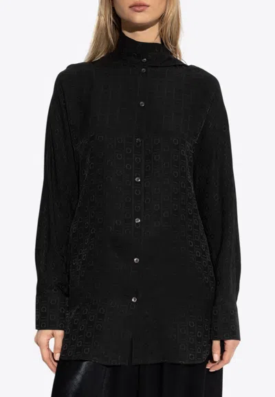 Ferragamo Logo Monogram Button-up Silk Shirt In Black