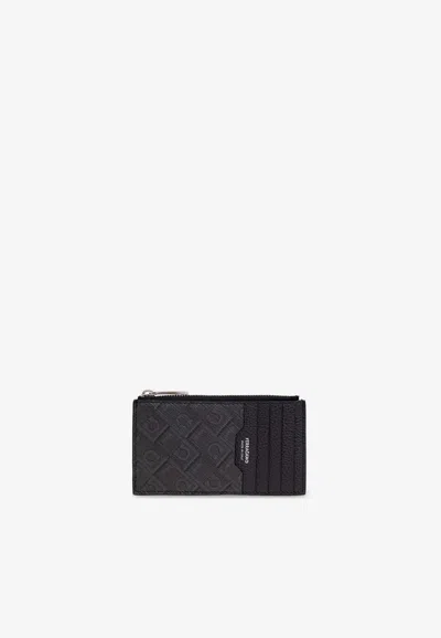 Ferragamo Logo Monogram Leather Cardholder In Black