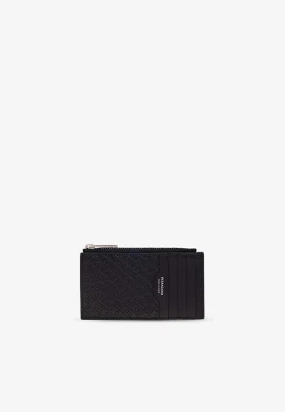 Ferragamo Logo Monogram Leather  Cardholder In Black