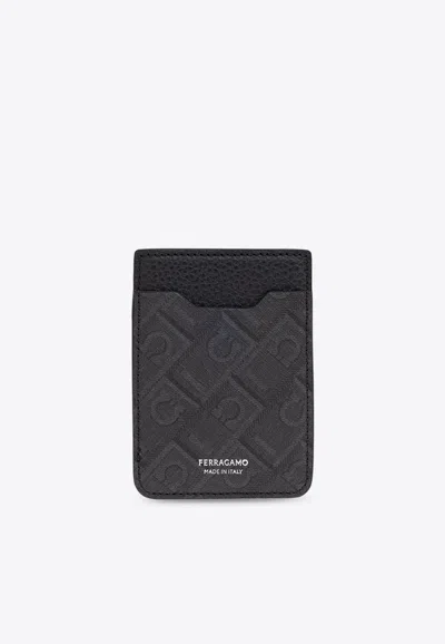Ferragamo Logo Monogram Magsafe Cardholder In Gray