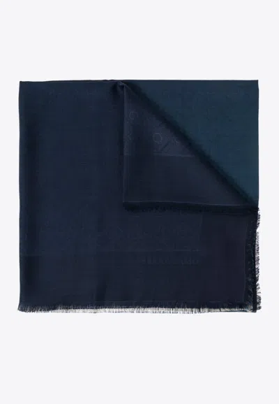Ferragamo Logo Monogram Silk-blend Scarf In Blue