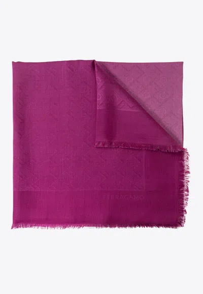 Ferragamo Logo Monogram Silk-blend Scarf In Pink