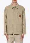 Ferragamo Men Cotton And Viscose Jacket With Gancini Leather Patch