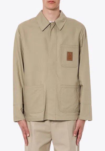 FERRAGAMO LOGO PATCH BUTTON-UP JACKET